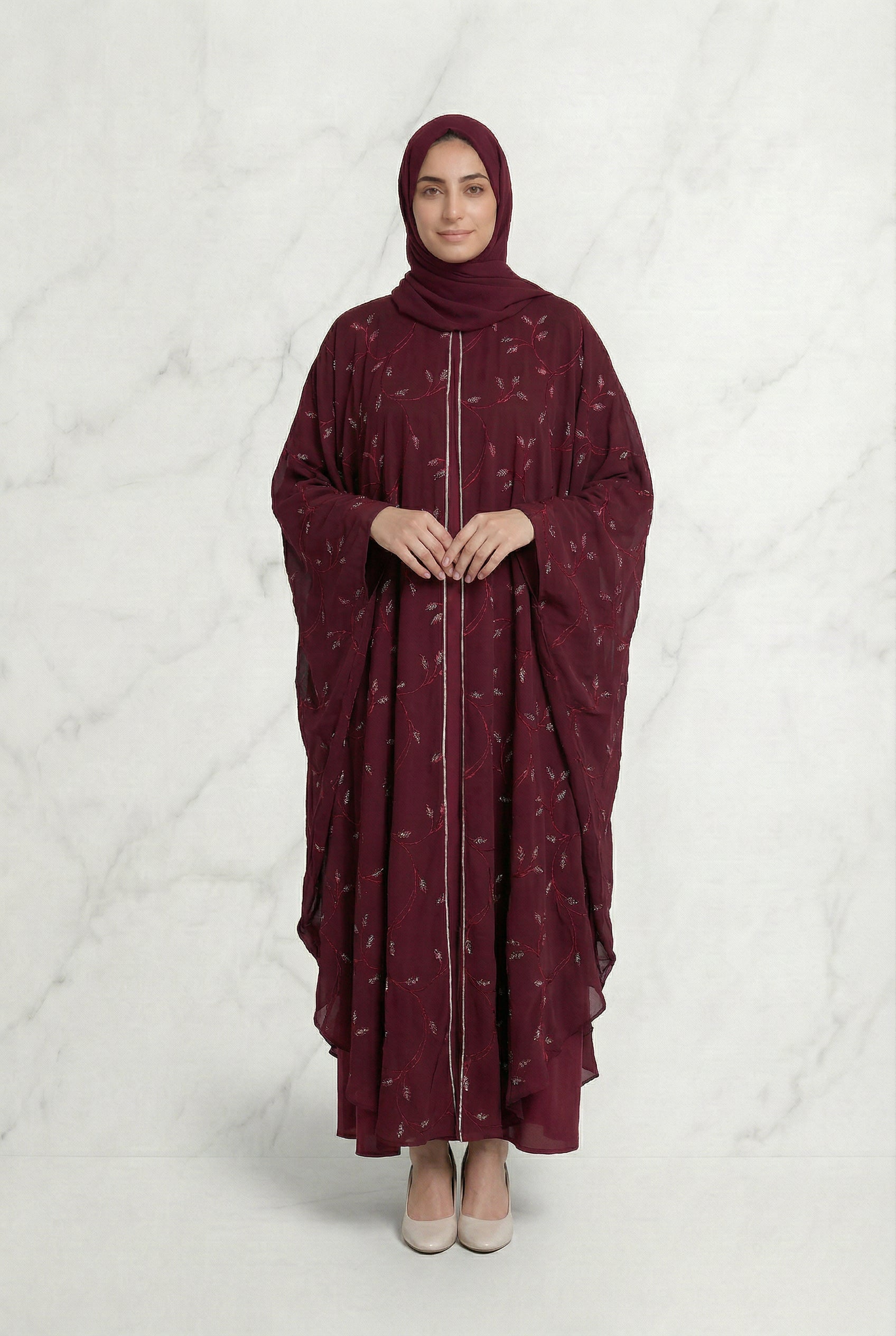 Edina Embroidered Abaya Maroon 660 Col 21
