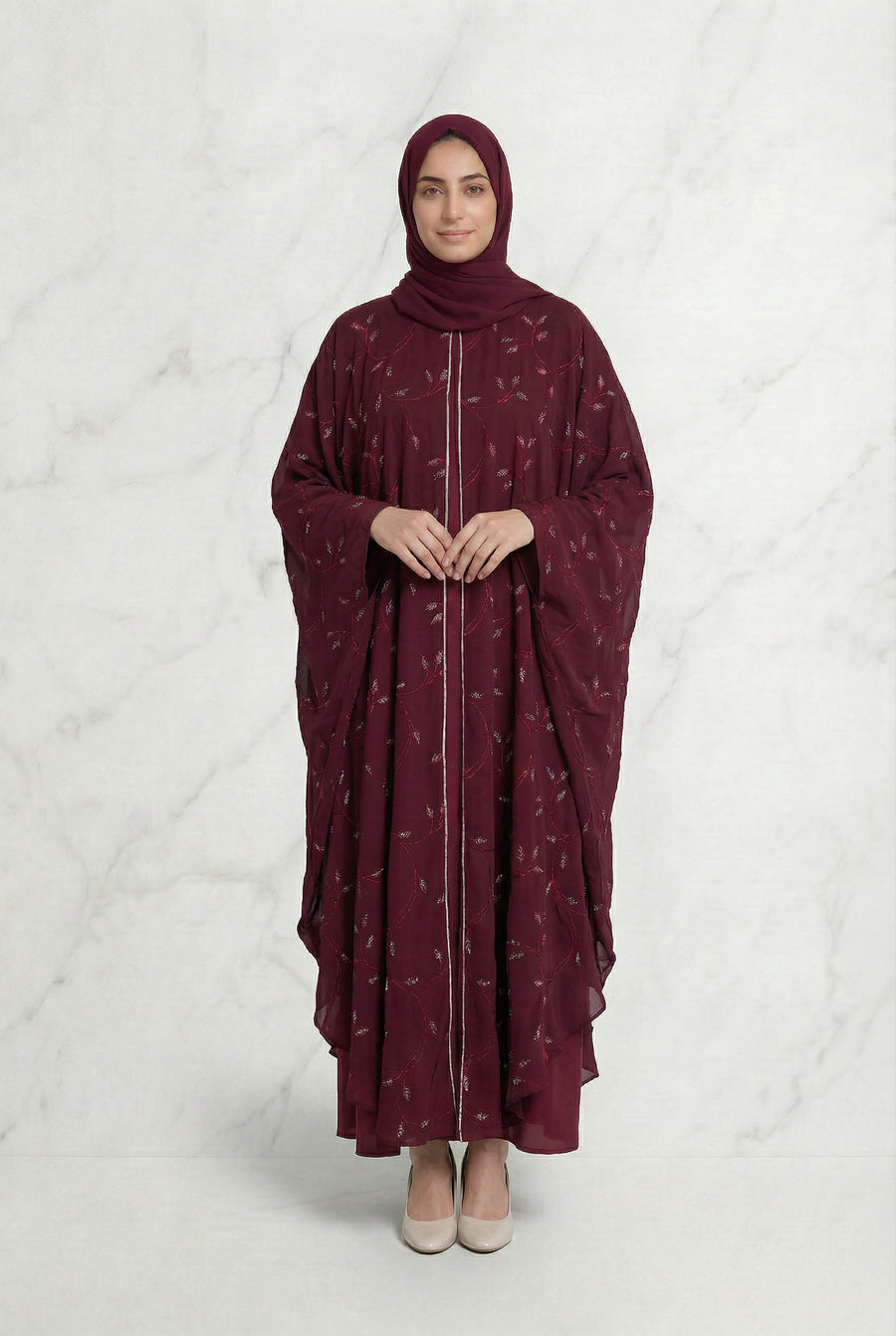 Edina Embroidered Abaya Maroon 660 Col 21