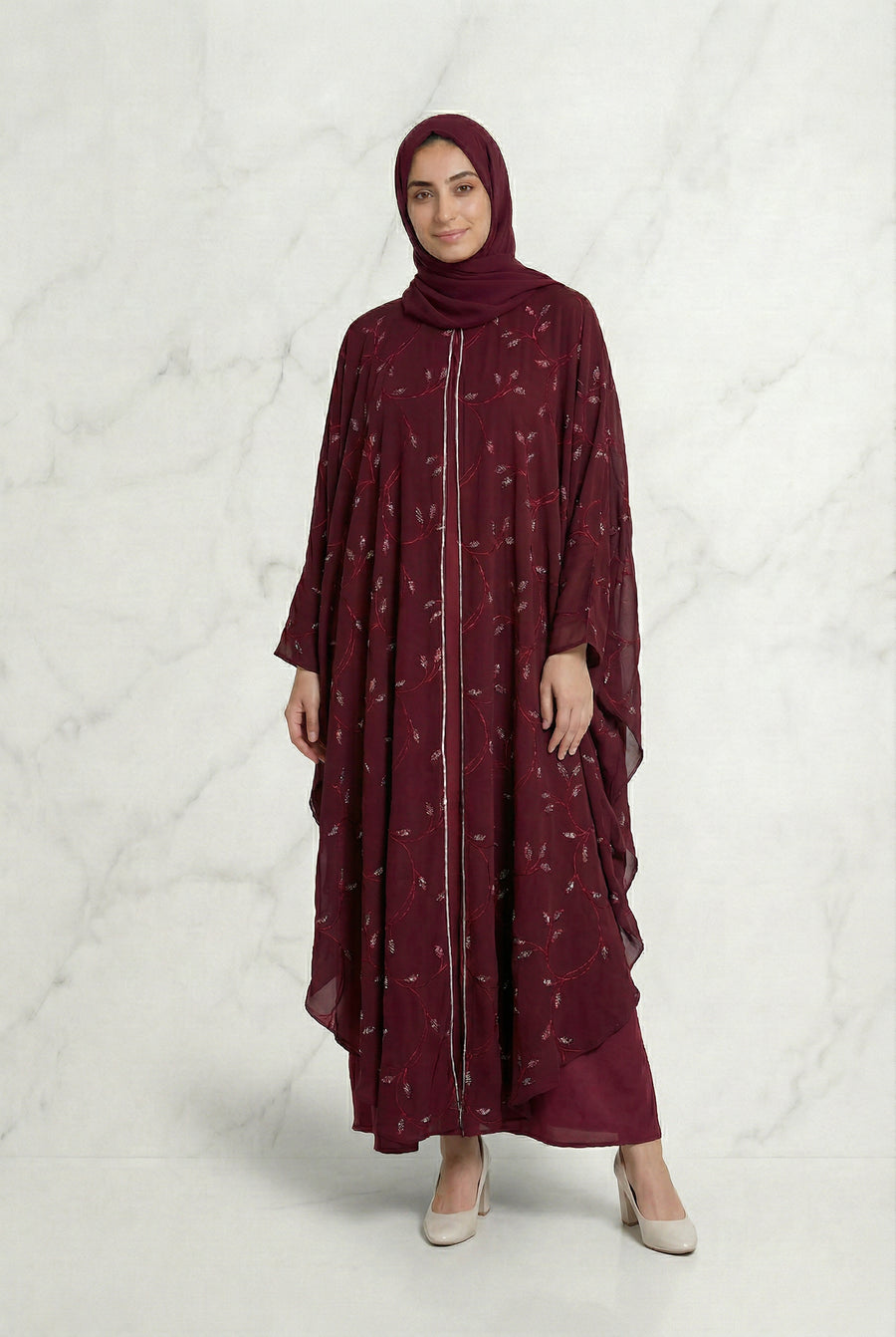 Edina Embroidered Abaya Maroon 660 Col 21