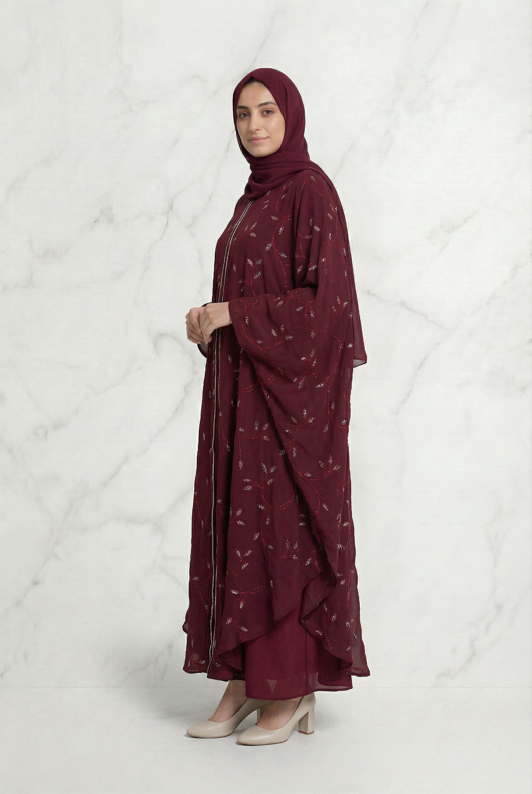 Edina Embroidered Abaya Maroon 660 Col 21