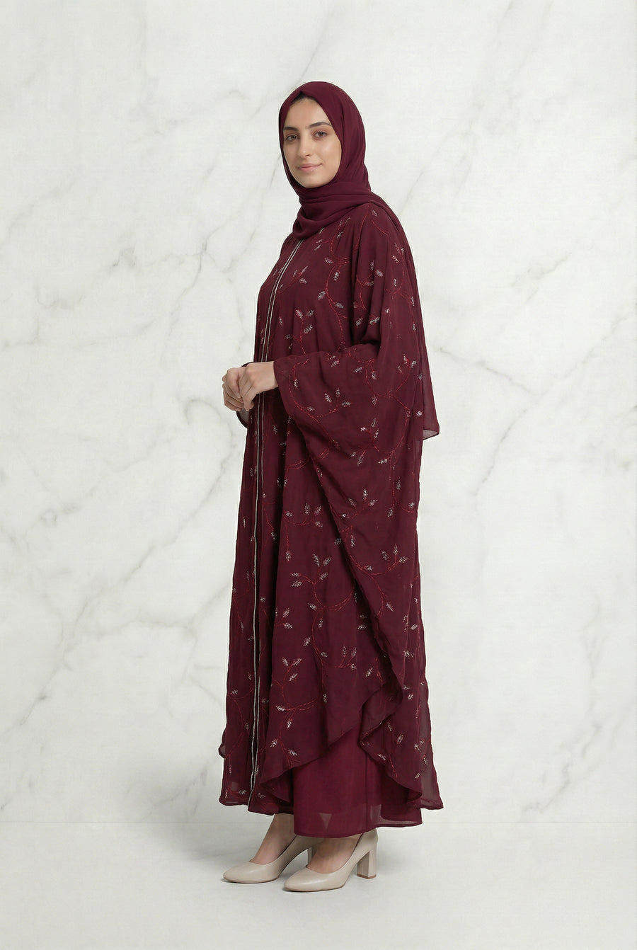 Edina Embroidered Abaya Maroon 660 Col 21