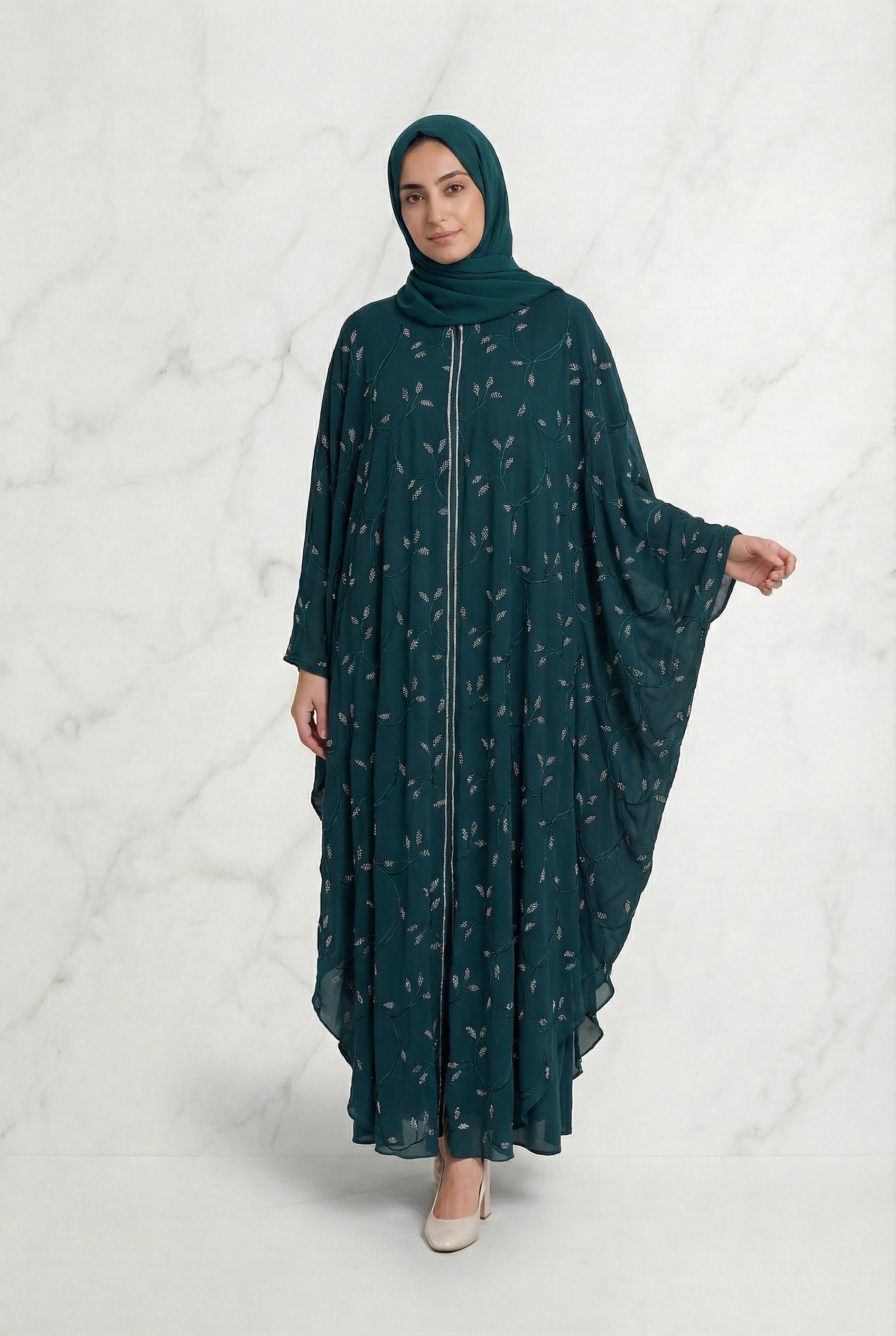 Edina Embroidered Abaya Teal 660 Col 45