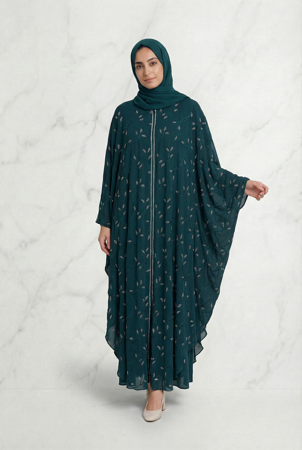 Edina Embroidered Abaya Teal 660 Col 45