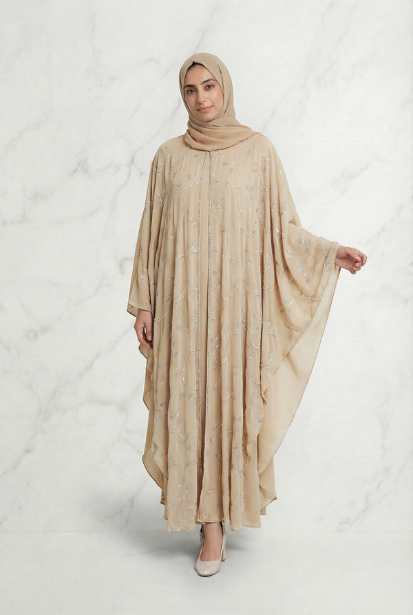 Edina Embroidered Abaya Beige 660 Col 6