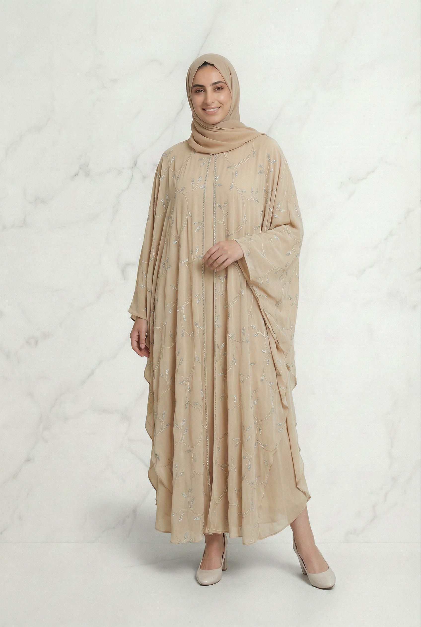 Edina Embroidered Abaya Beige 660 Col 6