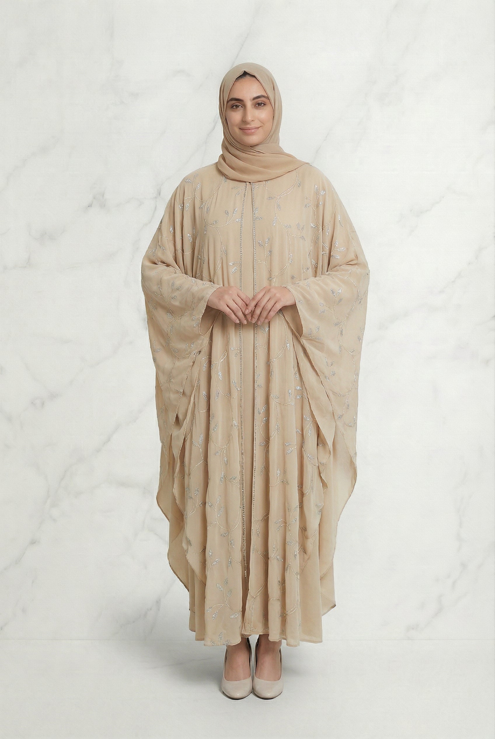 Edina Embroidered Abaya Beige 660 Col 6