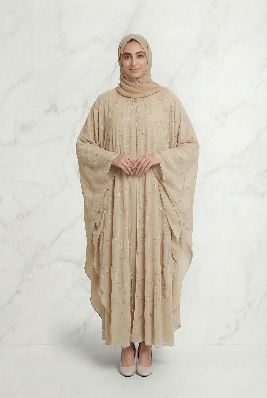 Edina Embroidered Abaya Beige 660 Col 6