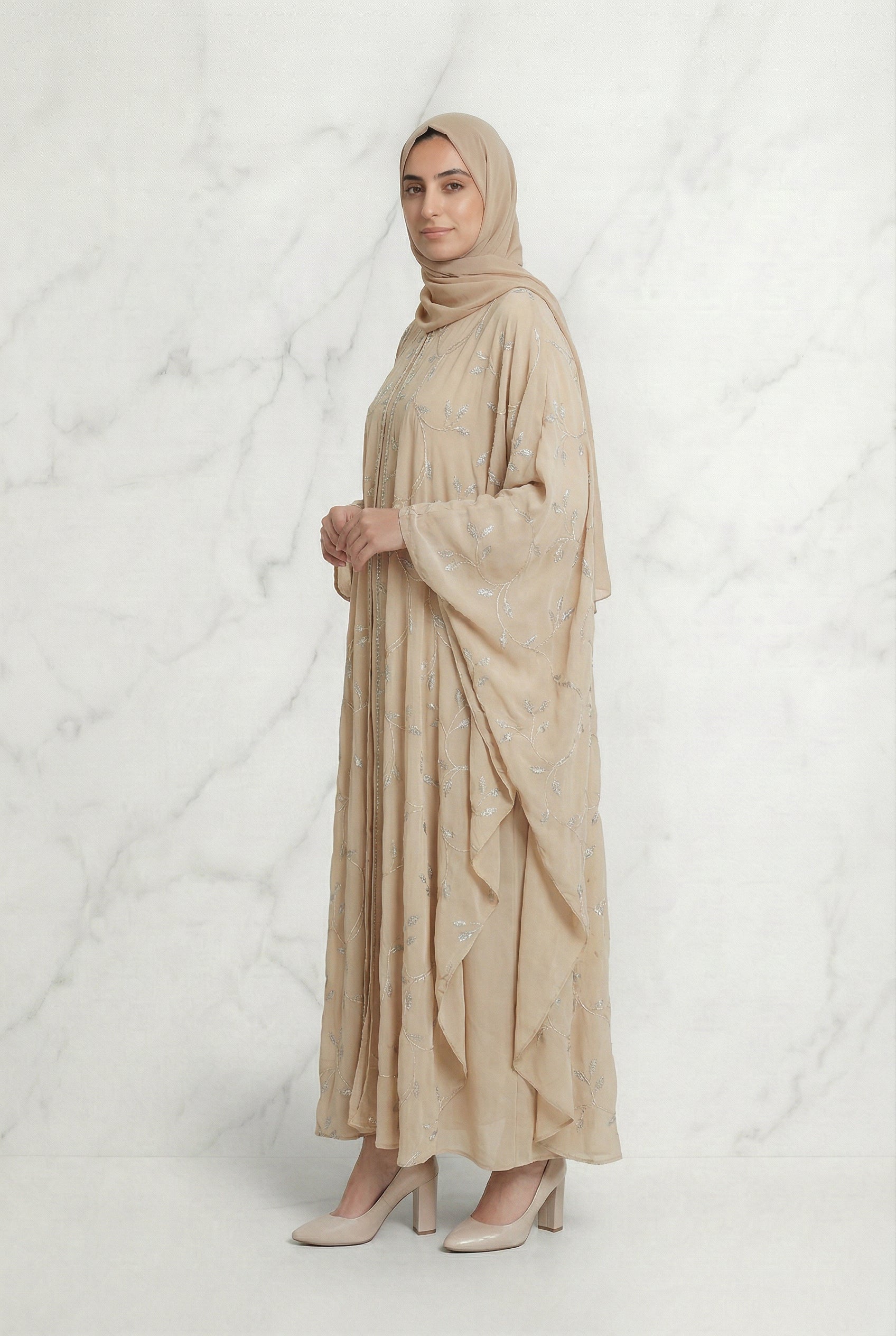 Edina Embroidered Abaya Beige 660 Col 6
