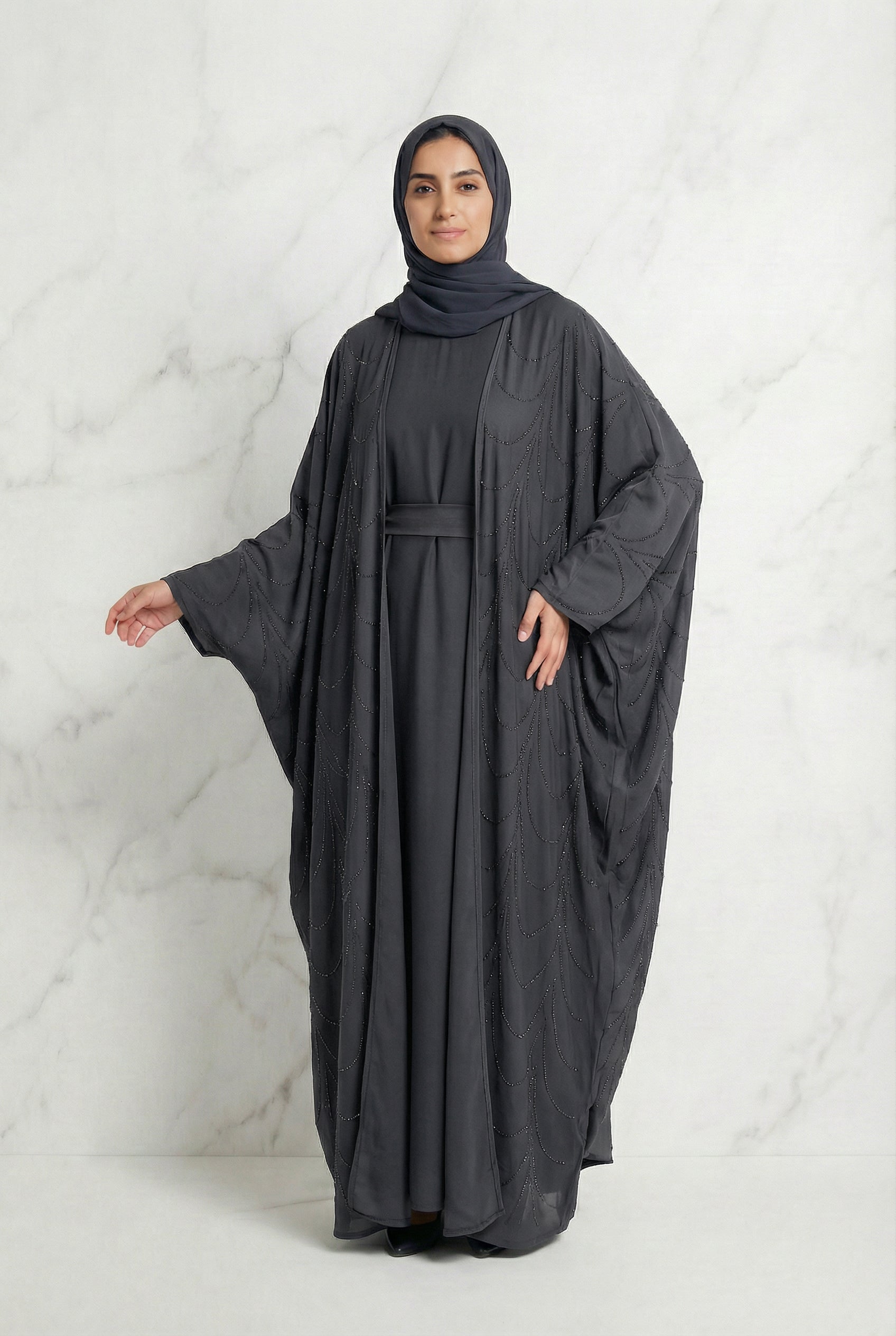 Liyana Batwing Abaya Grey 661 Col 35