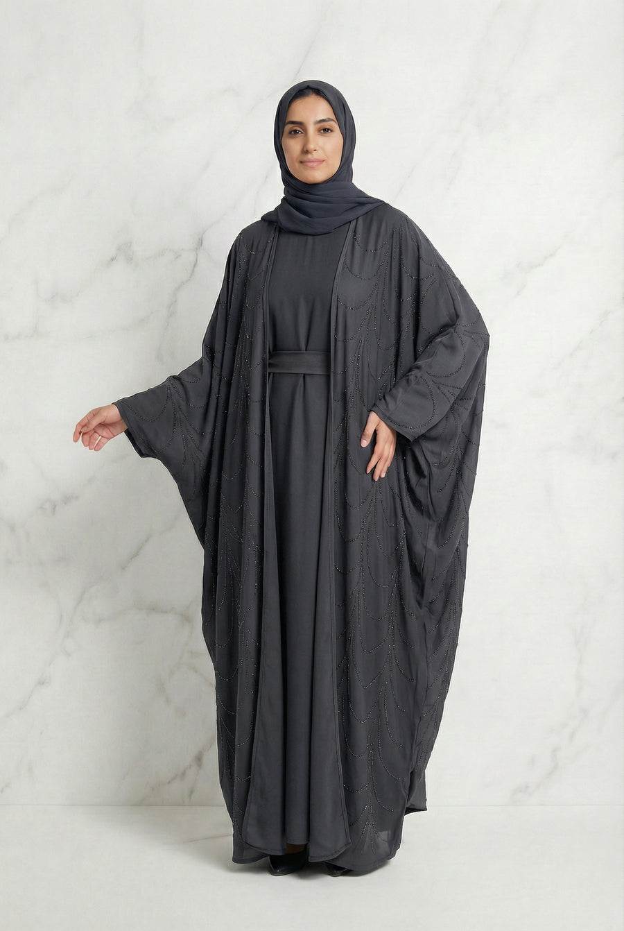 Liyana Batwing Abaya Grey 661 Col 35
