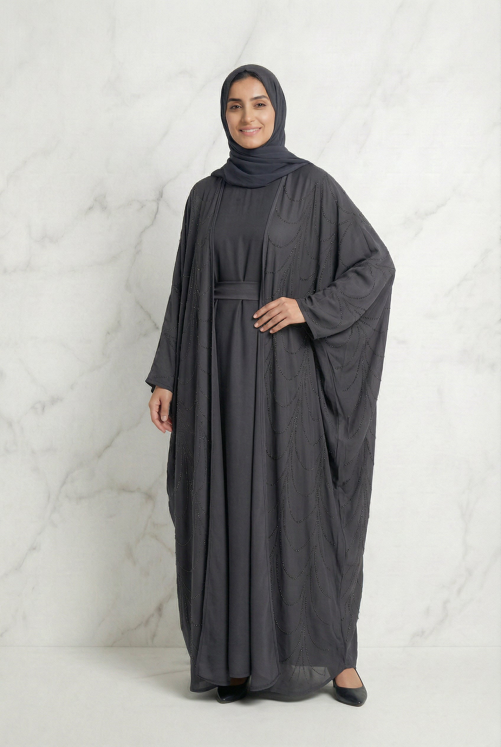 Liyana Batwing Abaya Grey 661 Col 35