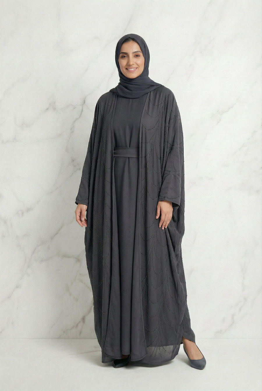 Liyana Batwing Abaya Grey 661 Col 35