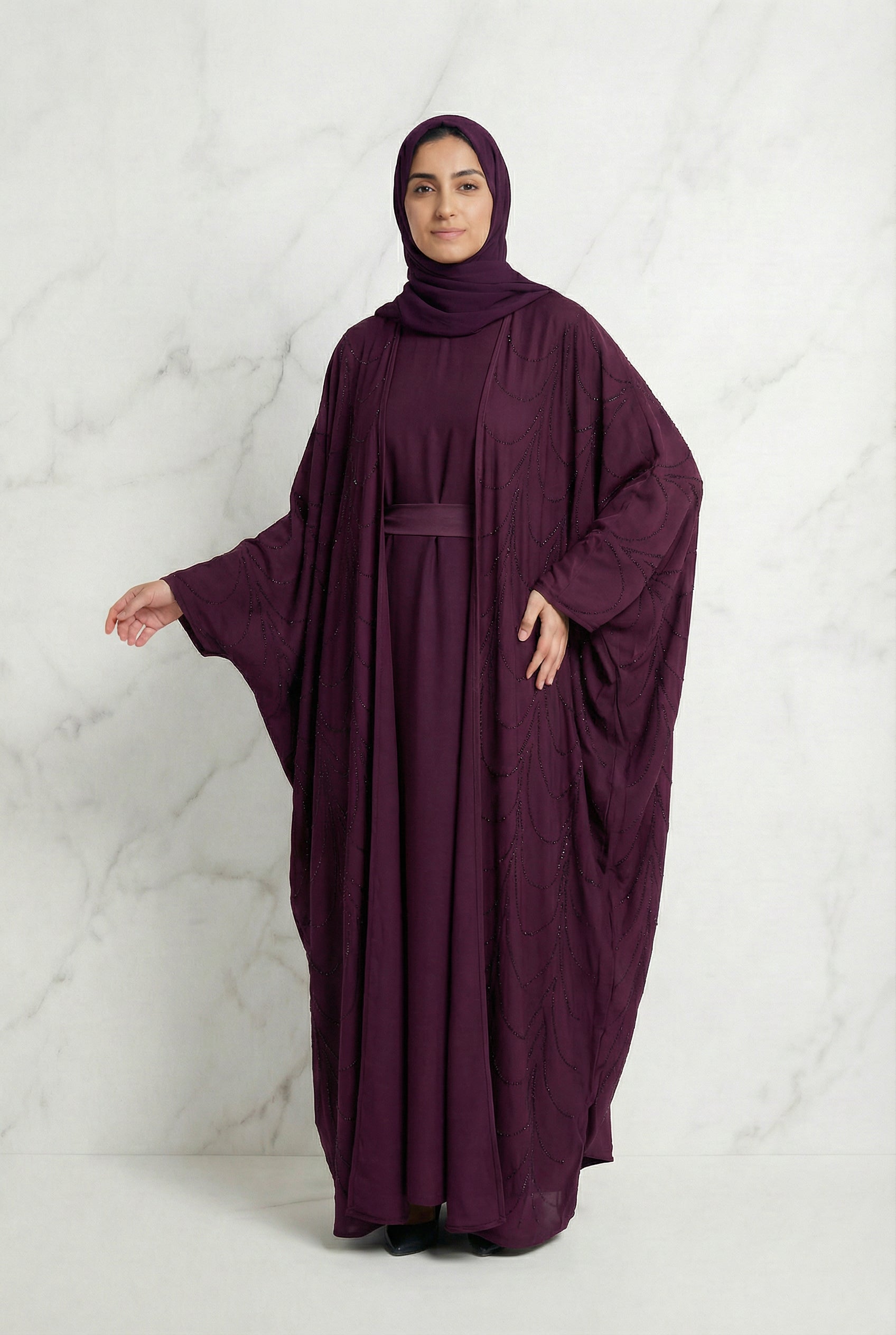 Liyana Batwing Abaya Burgundy 661