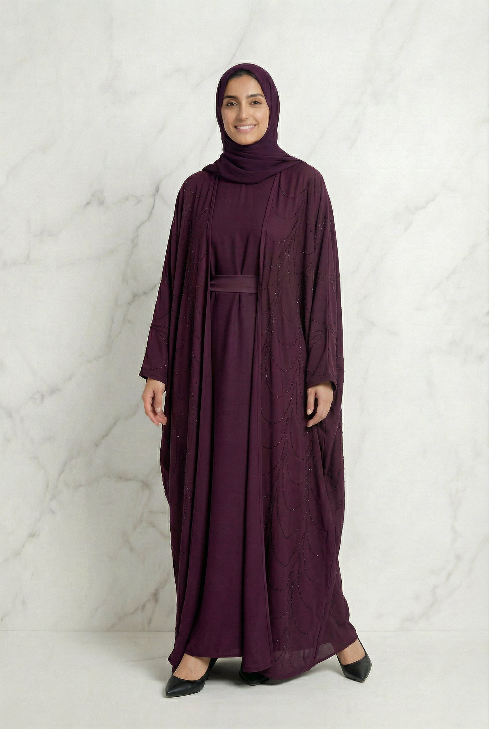 Liyana Batwing Abaya Burgundy 661