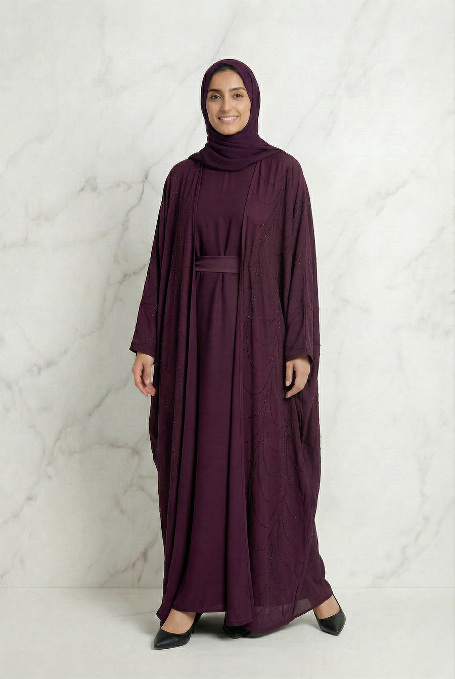 Liyana Batwing Abaya Burgundy 661
