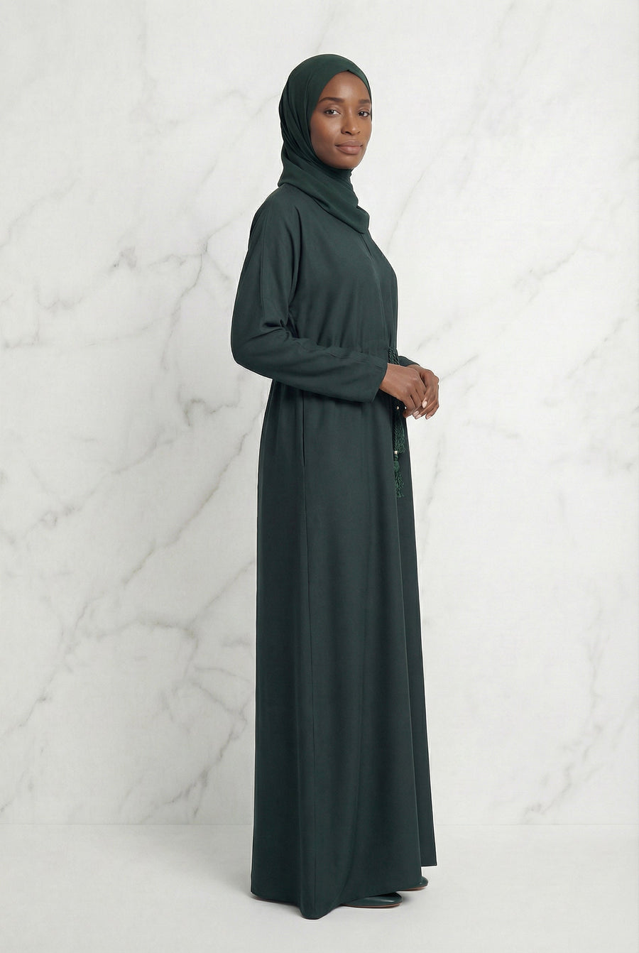 Drawstring Abaya Emerald Green 680 Col 31