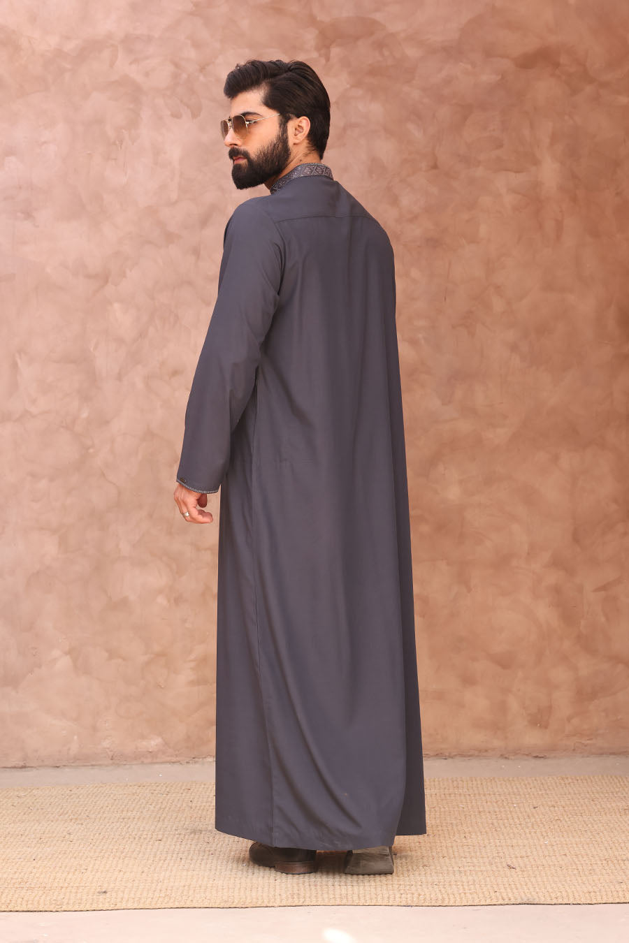 Signature Embroidered Thobe Dark Grey 1022