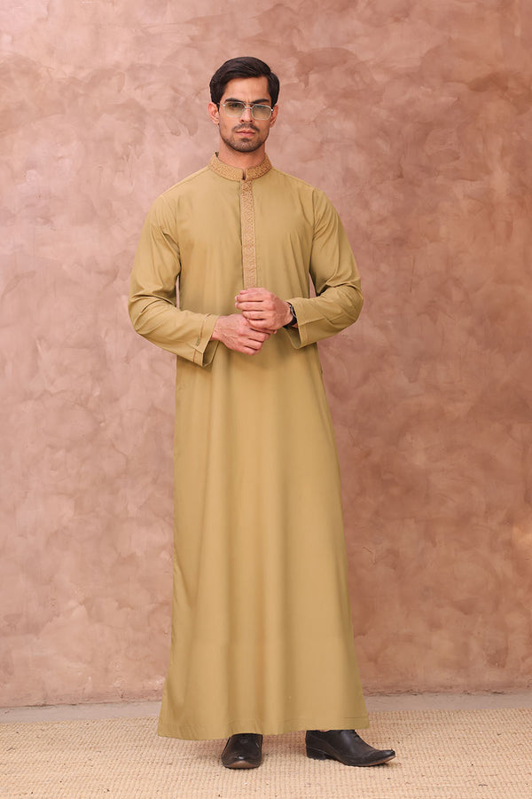 Elegant Collared Thobe Golden 1049
