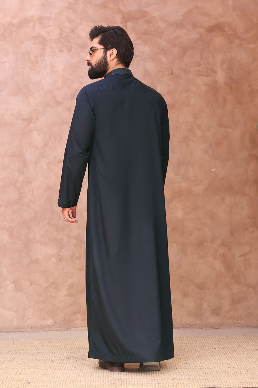 Elegant Collared Thobe Navy Blue 1049