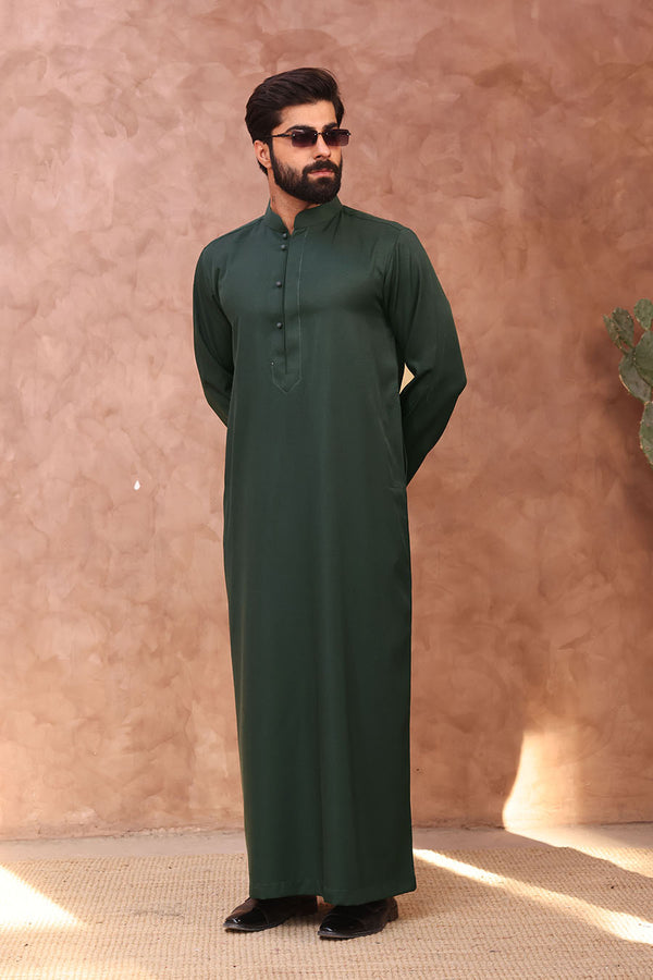 Elegant Collared Thobe Green 1088