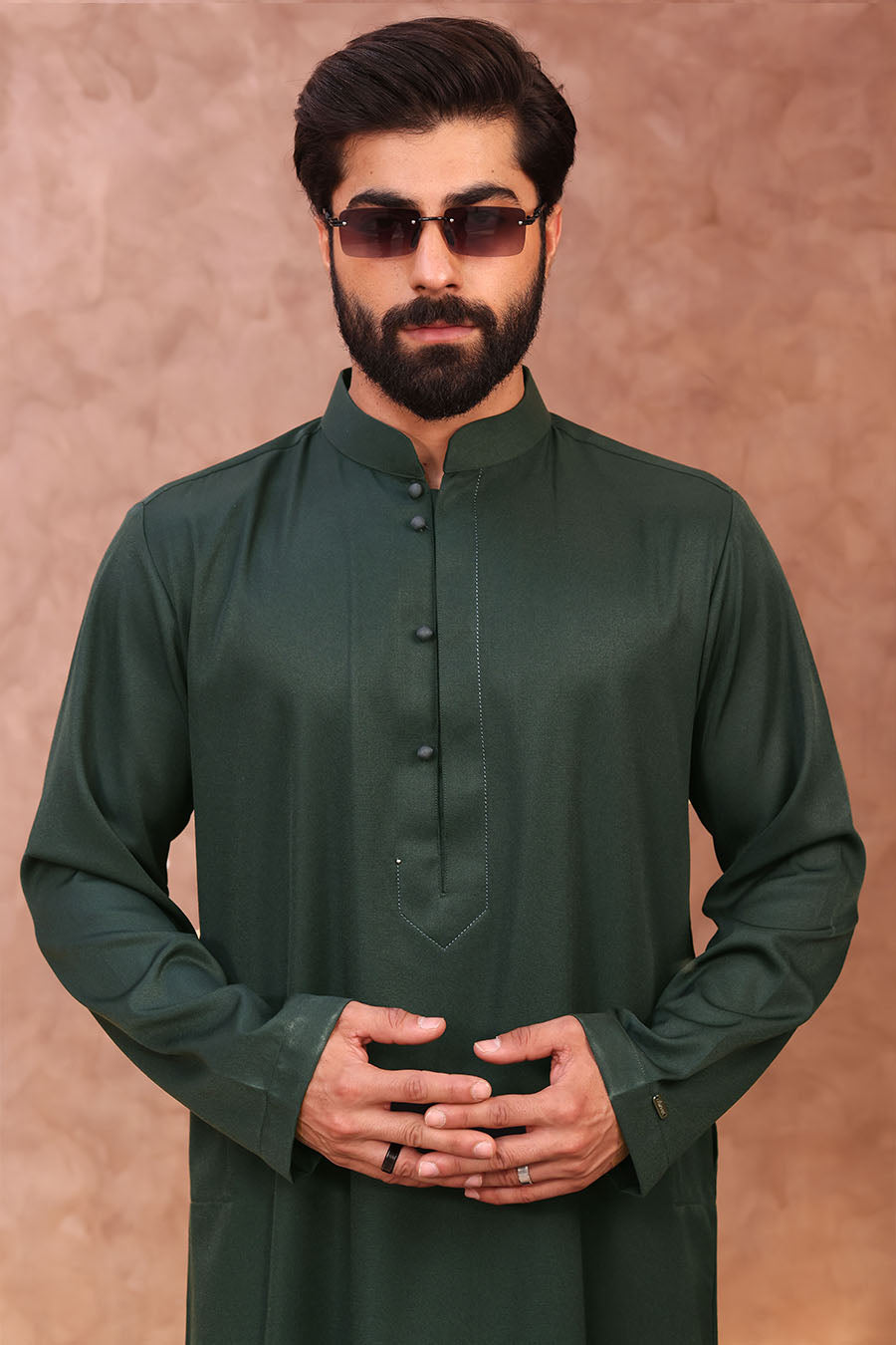Elegant Collared Thobe Green 1088