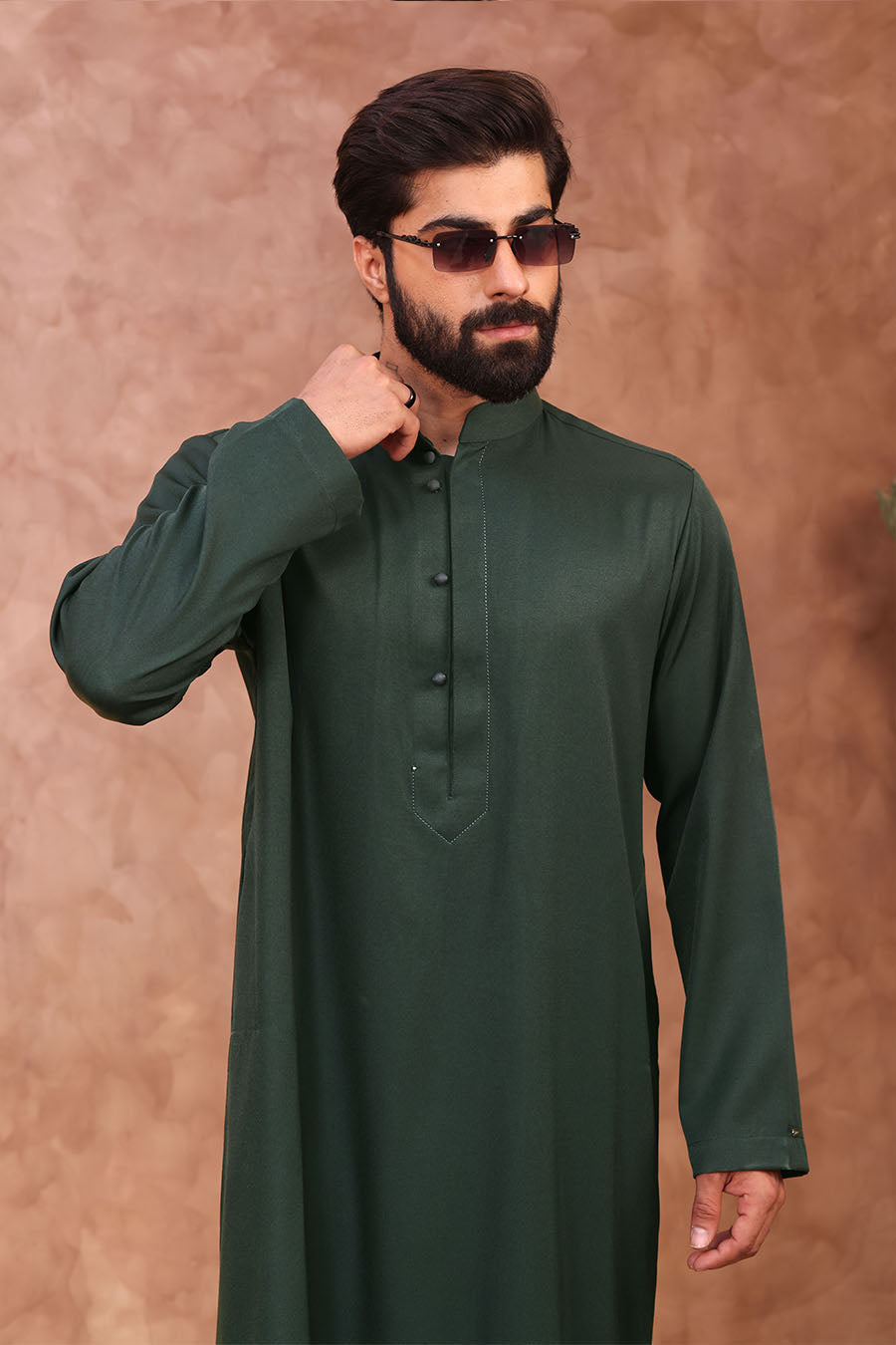 Elegant Collared Thobe Green 1088