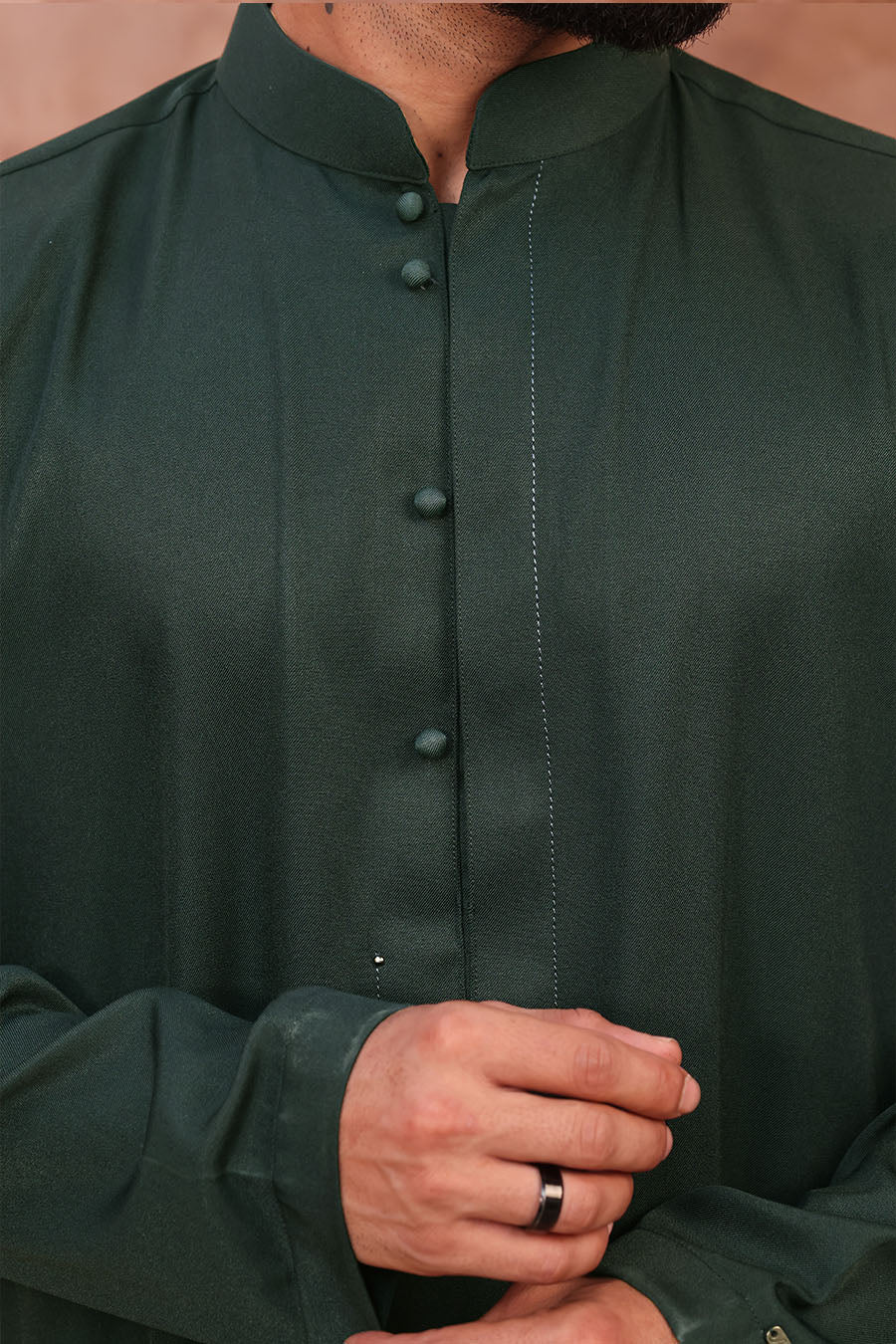 Elegant Collared Thobe Green 1088