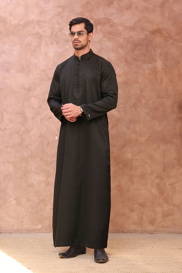 Elegant Collared Thobe Black 1088