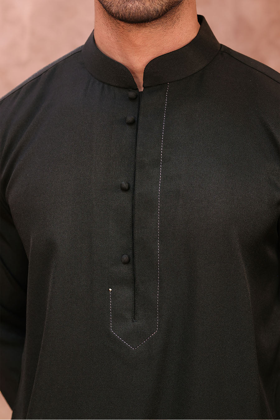 Elegant Collared Thobe Black 1088