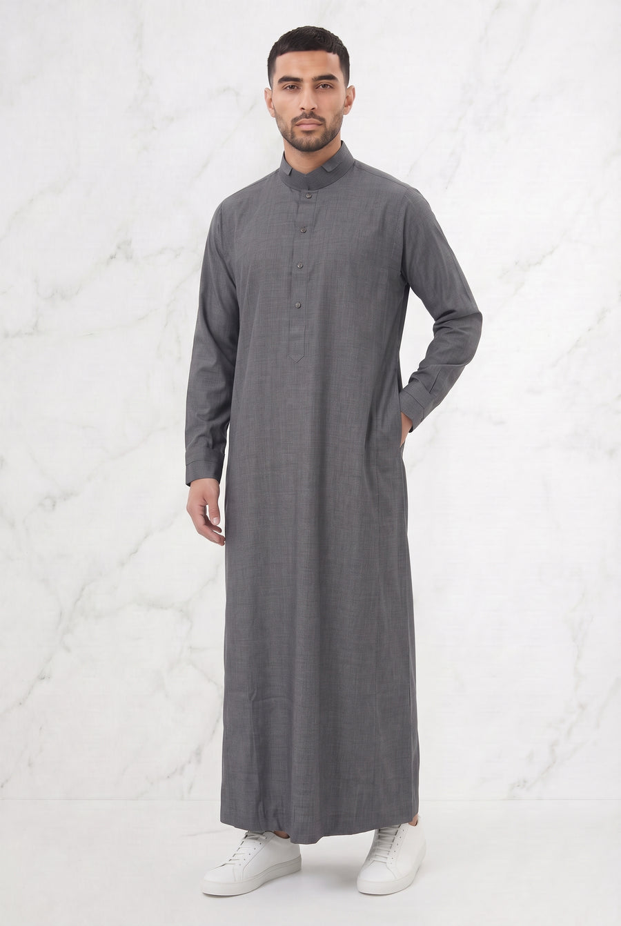Collared Thobe Light Grey 1151