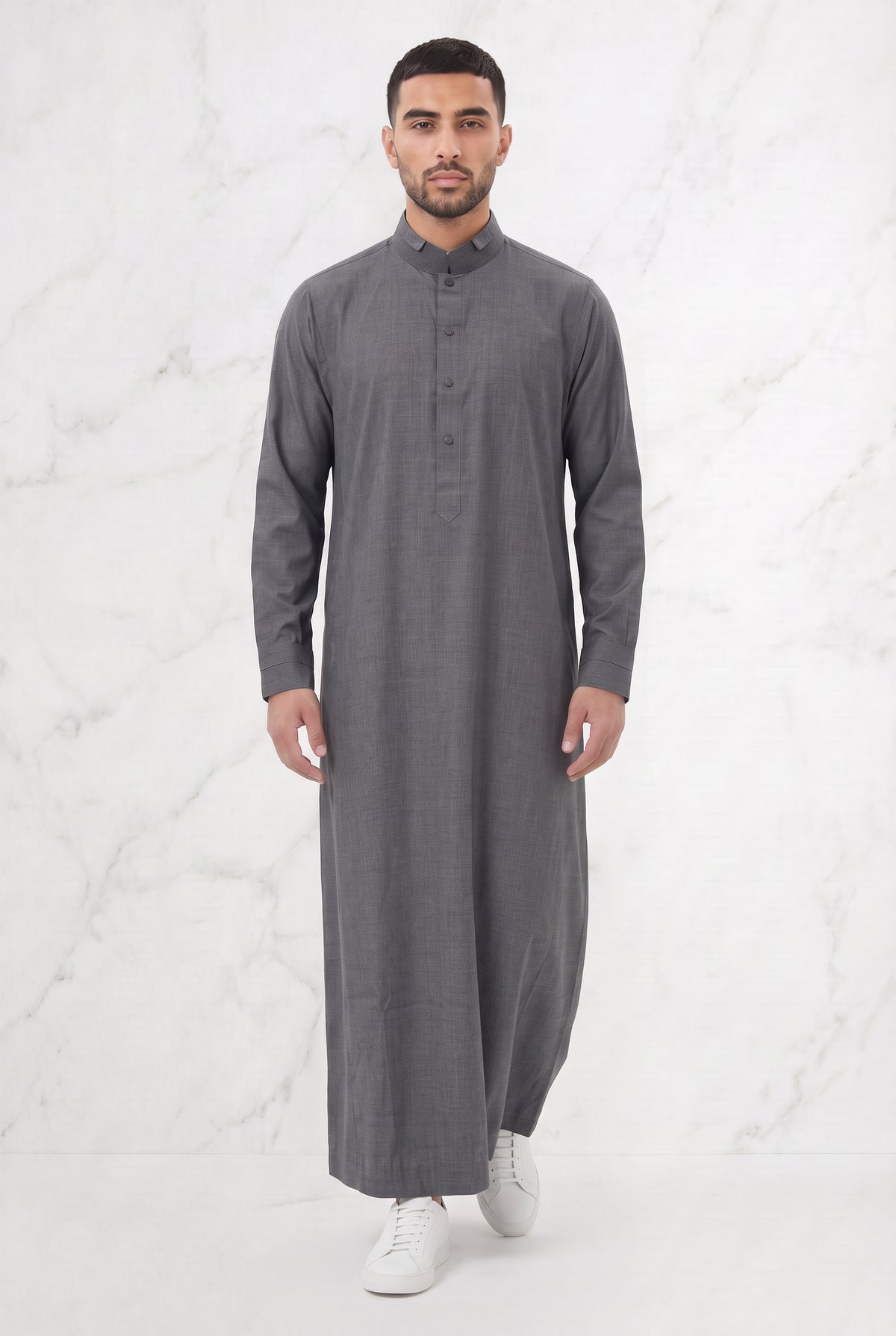 Collared Thobe Light Grey 1151