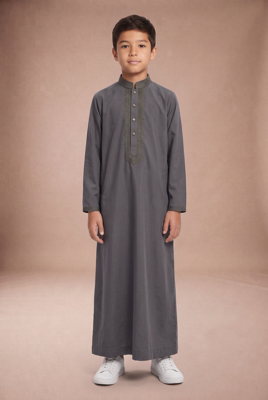 Boys Tonal Embroidered Thobe Grey 1192