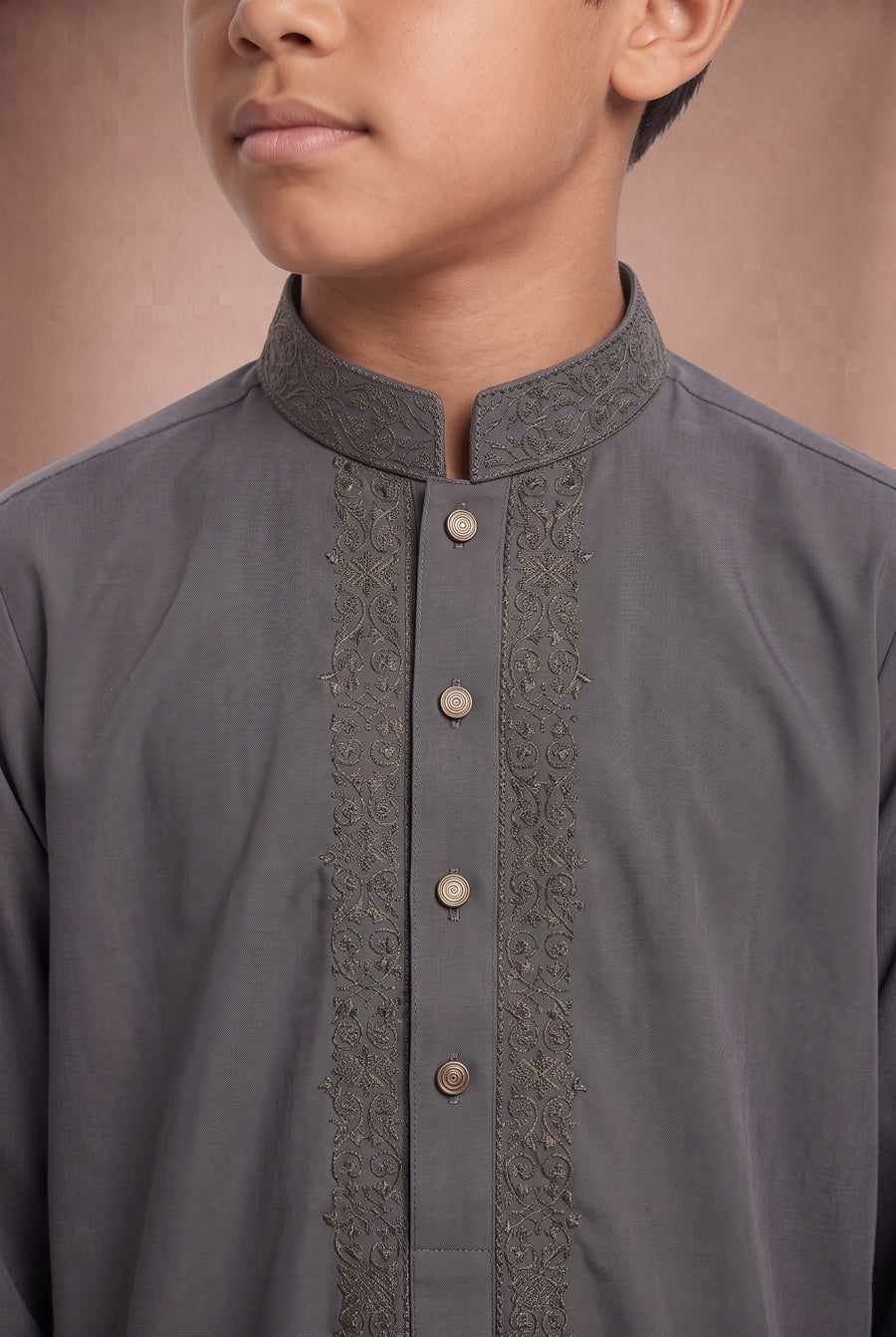 Boys Tonal Embroidered Thobe Grey 1192