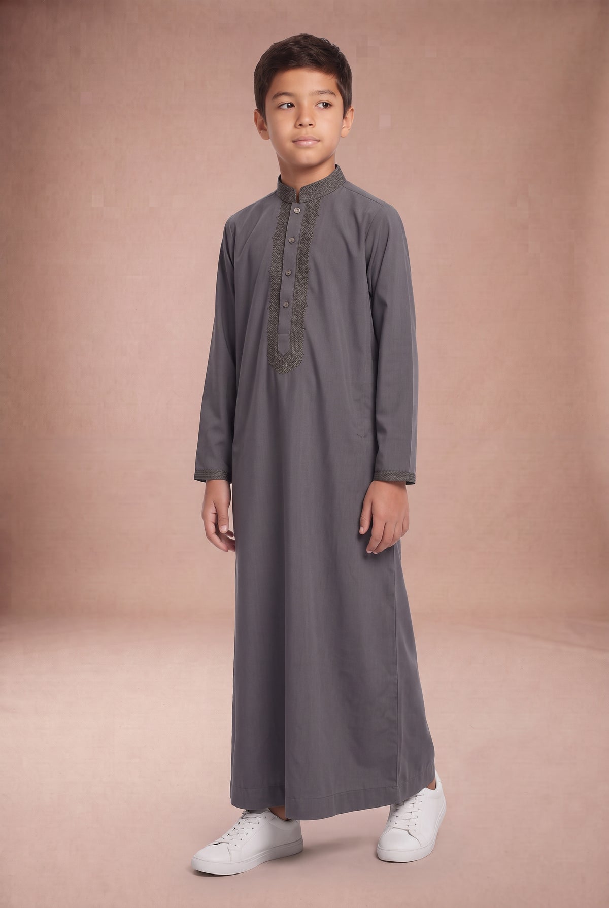 Boys Tonal Embroidered Thobe Grey 1192