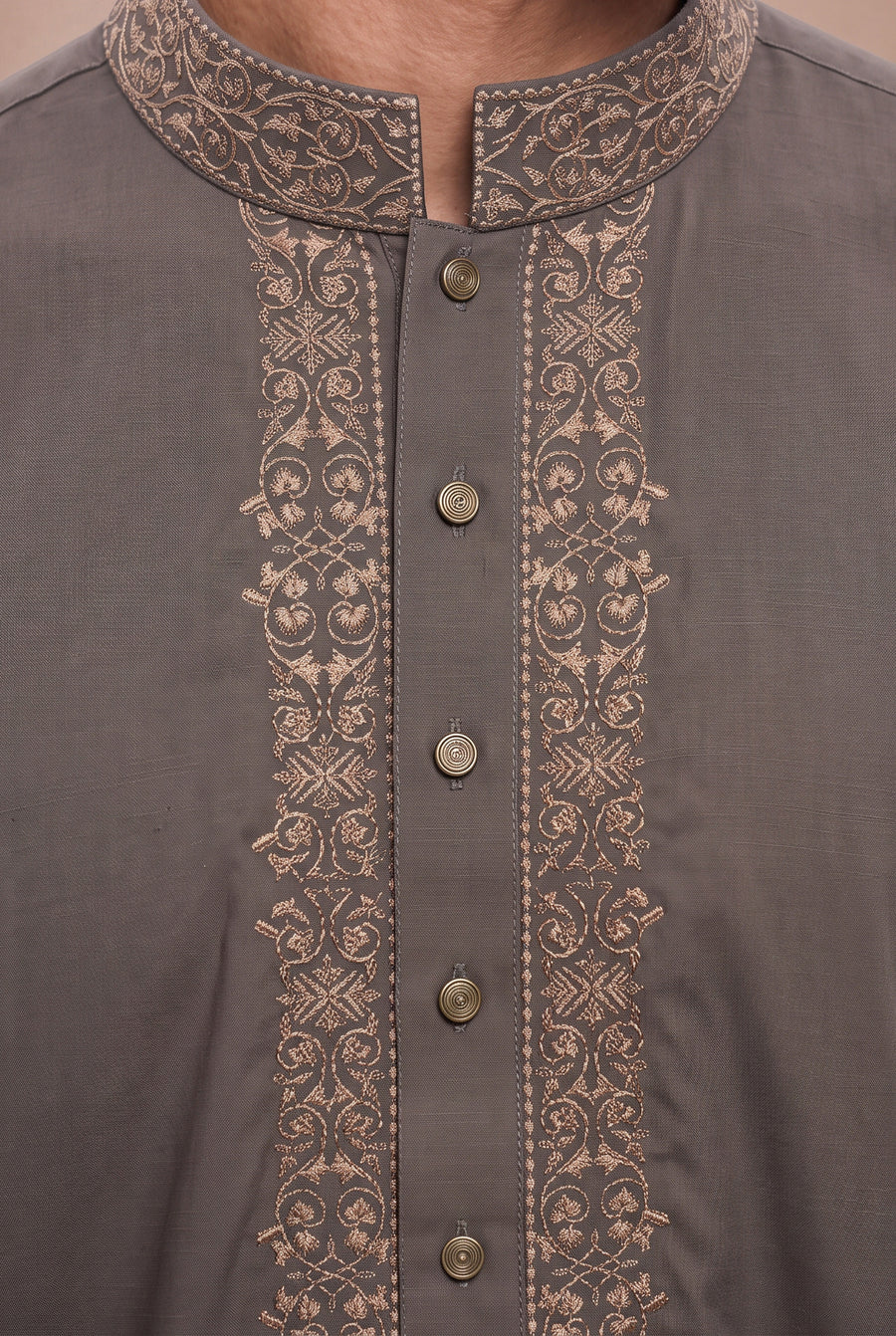 Boys Tonal Embroidered Thobe Light Brown 1192