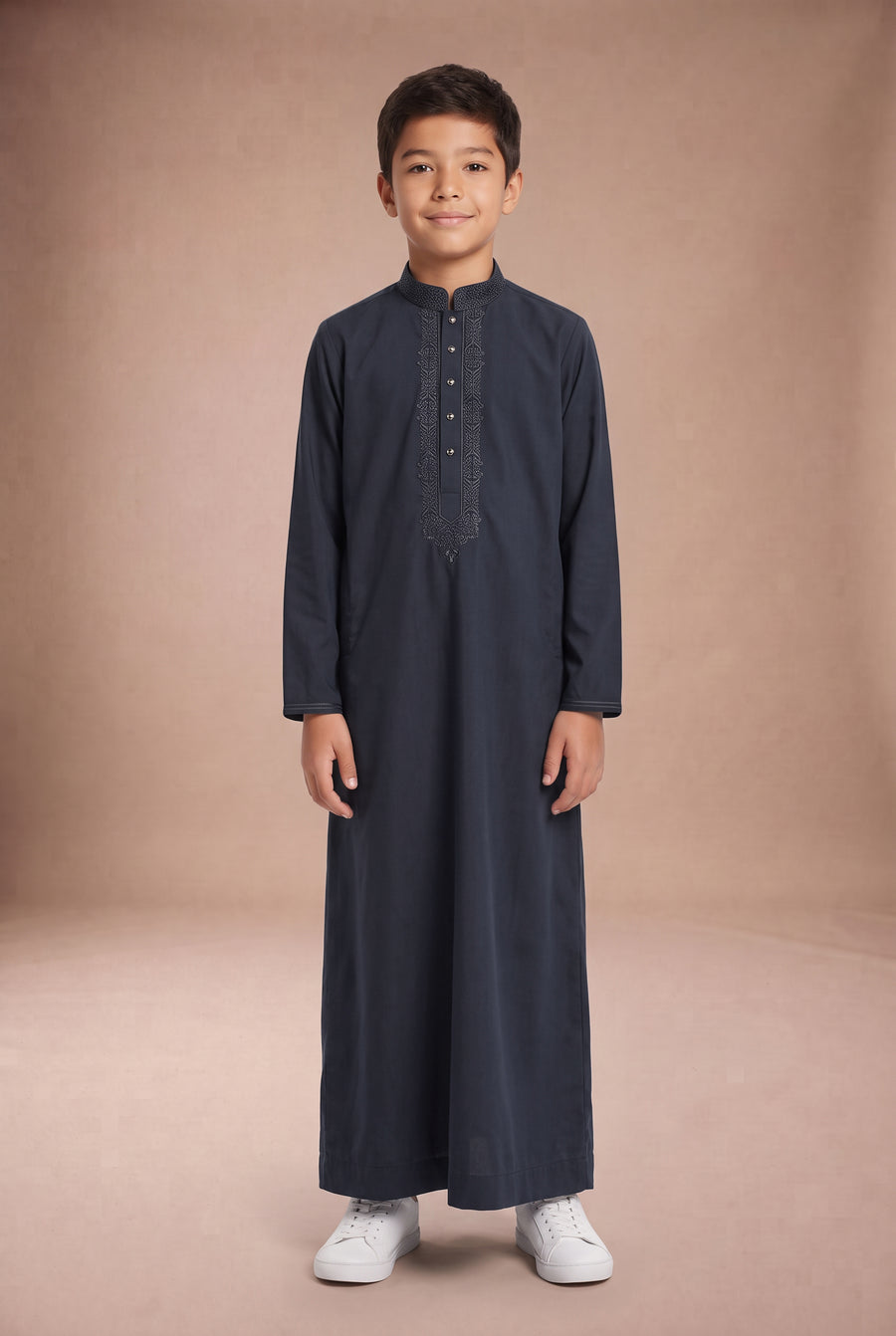 Boys Tonal Embroidered Thobe Navy 1192