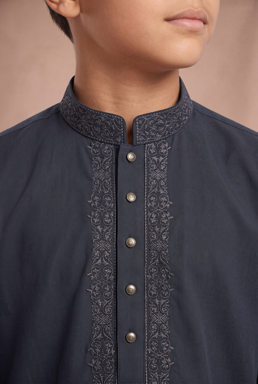 Boys Tonal Embroidered Thobe Navy 1192