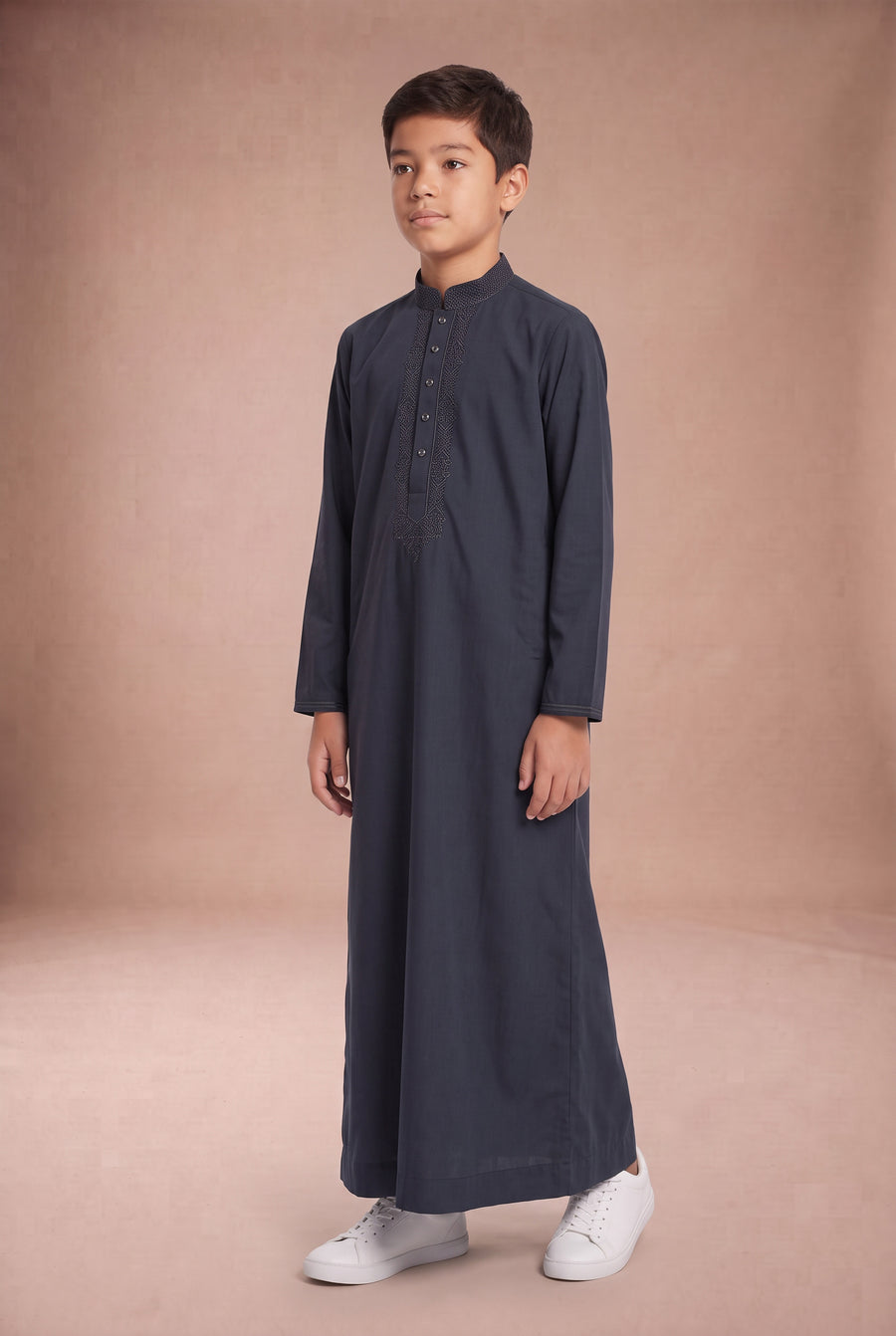 Boys Tonal Embroidered Thobe Navy 1192