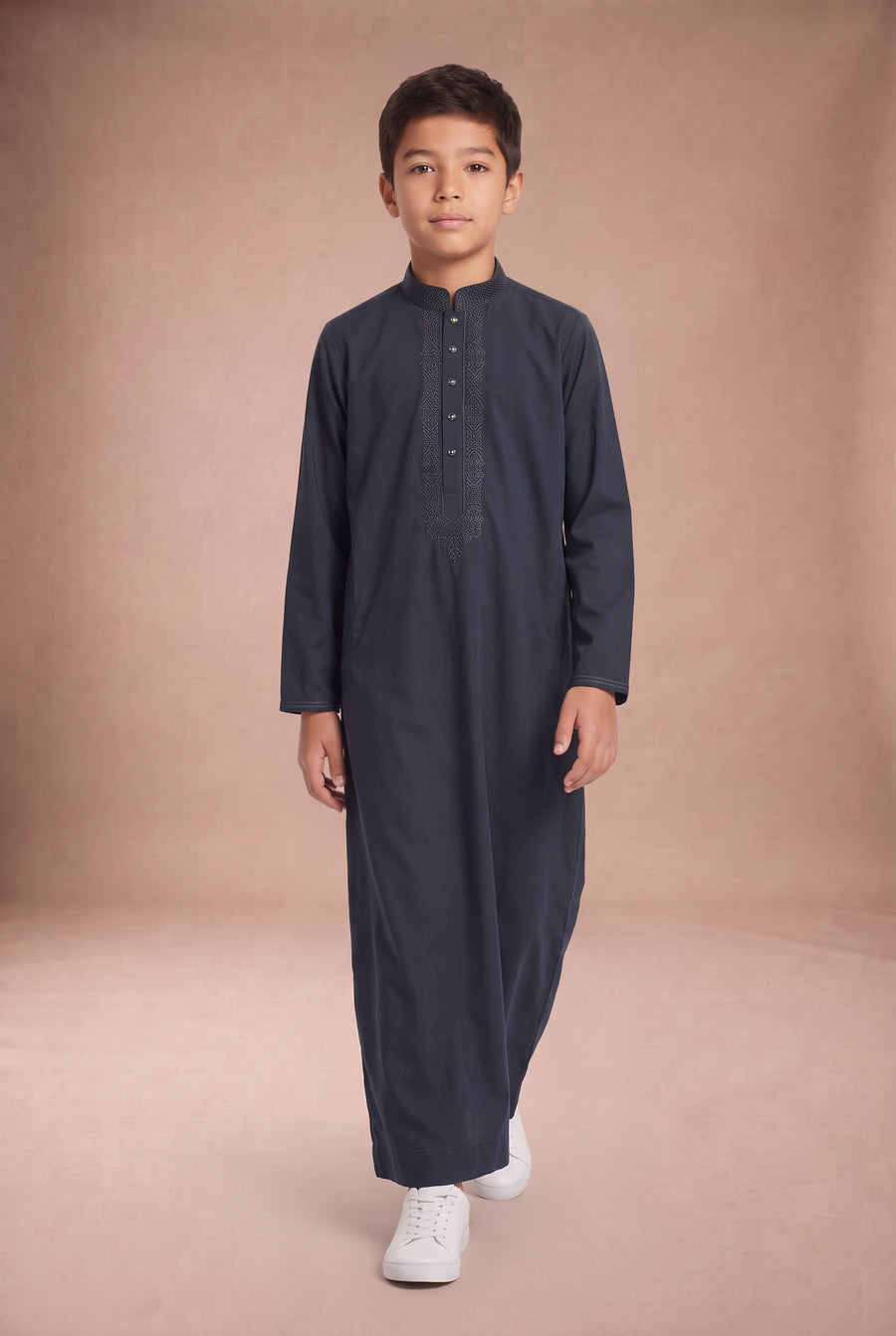 Boys Tonal Embroidered Thobe Navy 1192