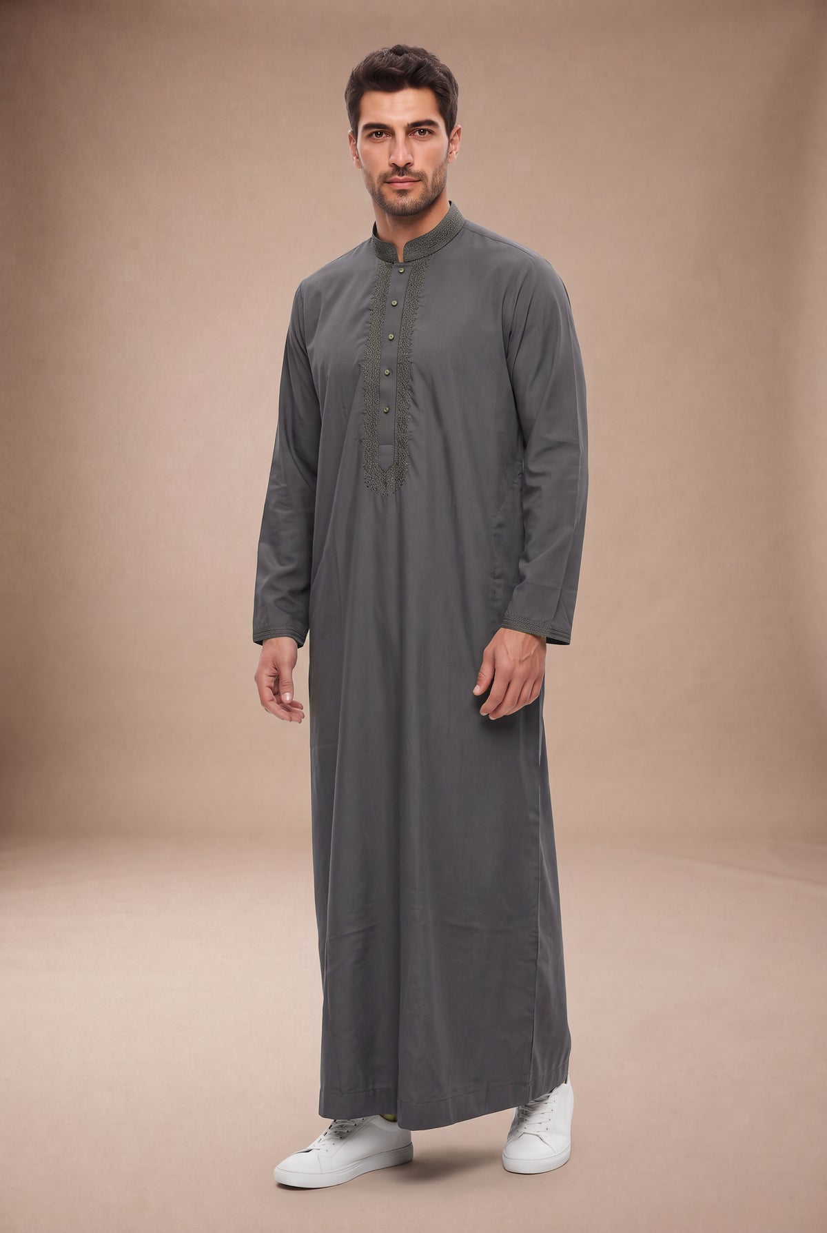 Tonal Embroidered Thobe Grey 1193