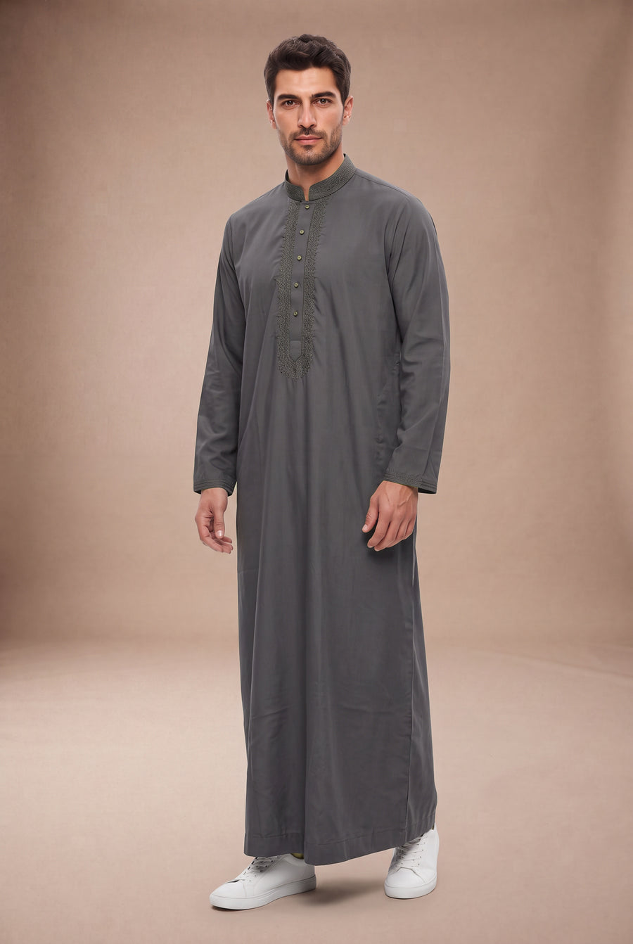 Tonal Embroidered Thobe Grey 1193