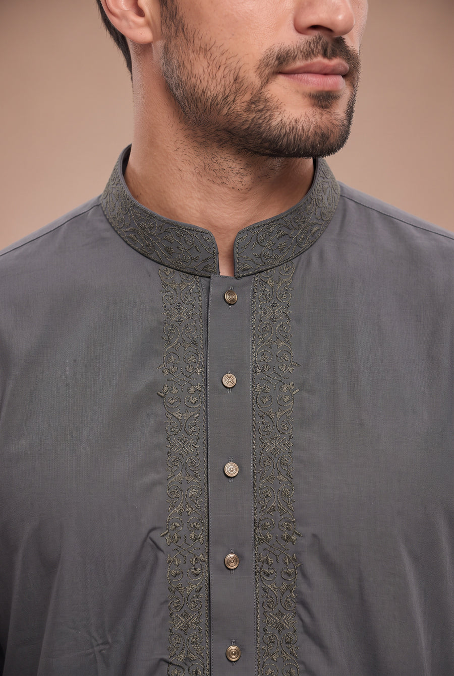 Tonal Embroidered Thobe Grey 1193