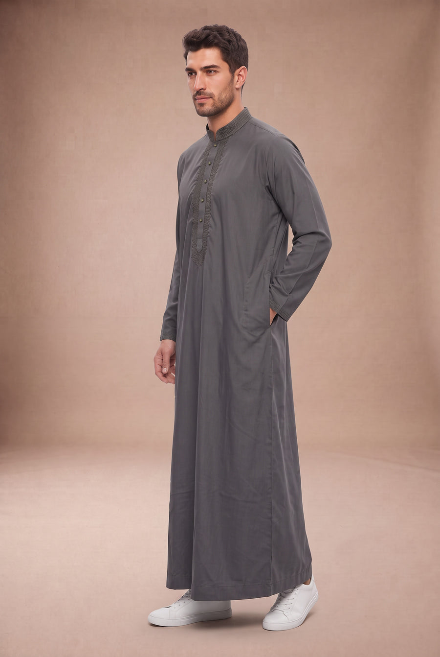 Tonal Embroidered Thobe Grey 1193