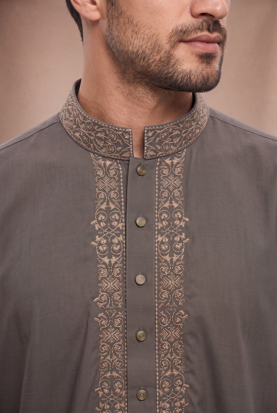 Tonal Embroidered Thobe Light Brown 1193