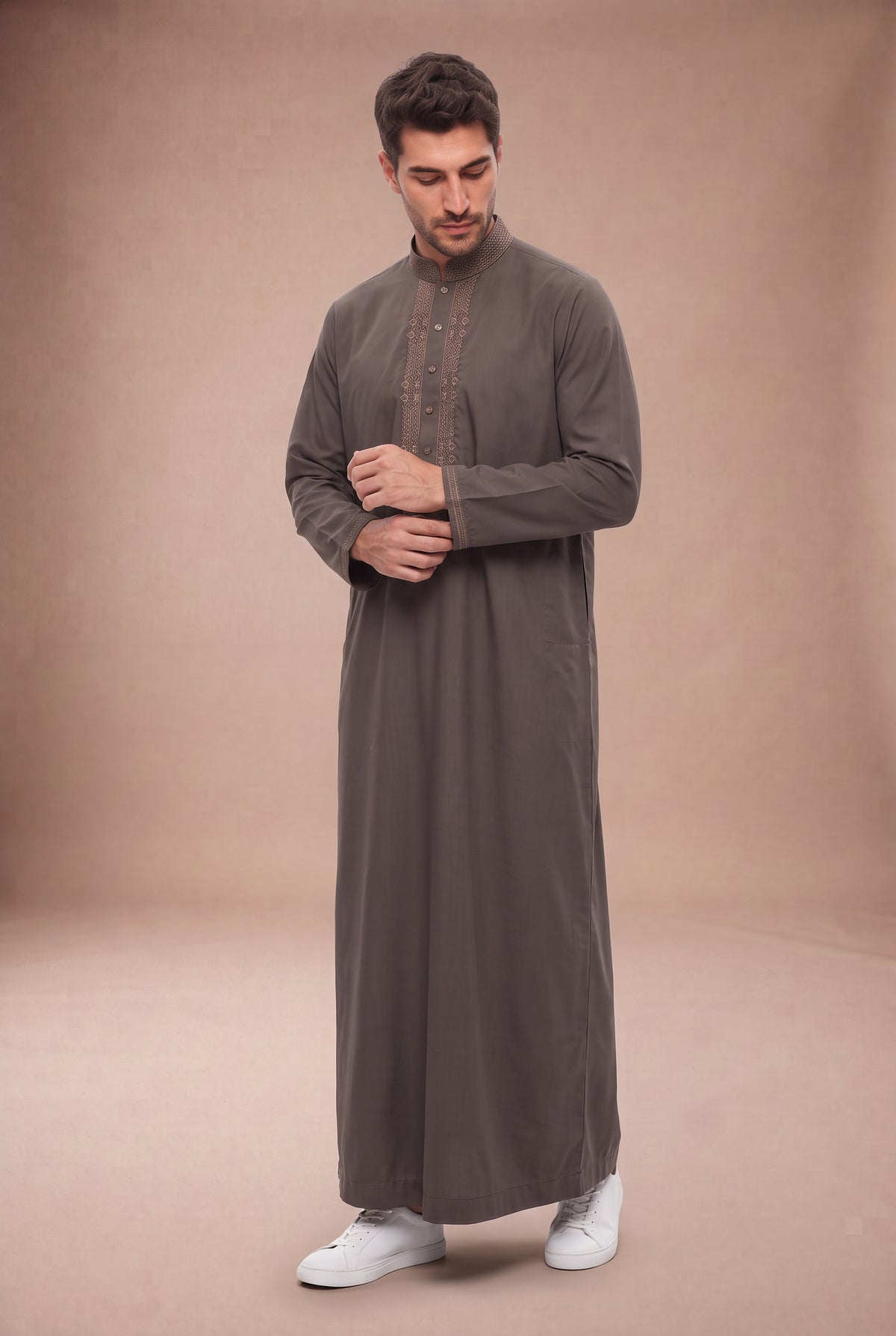 Tonal Embroidered Thobe Light Brown 1193