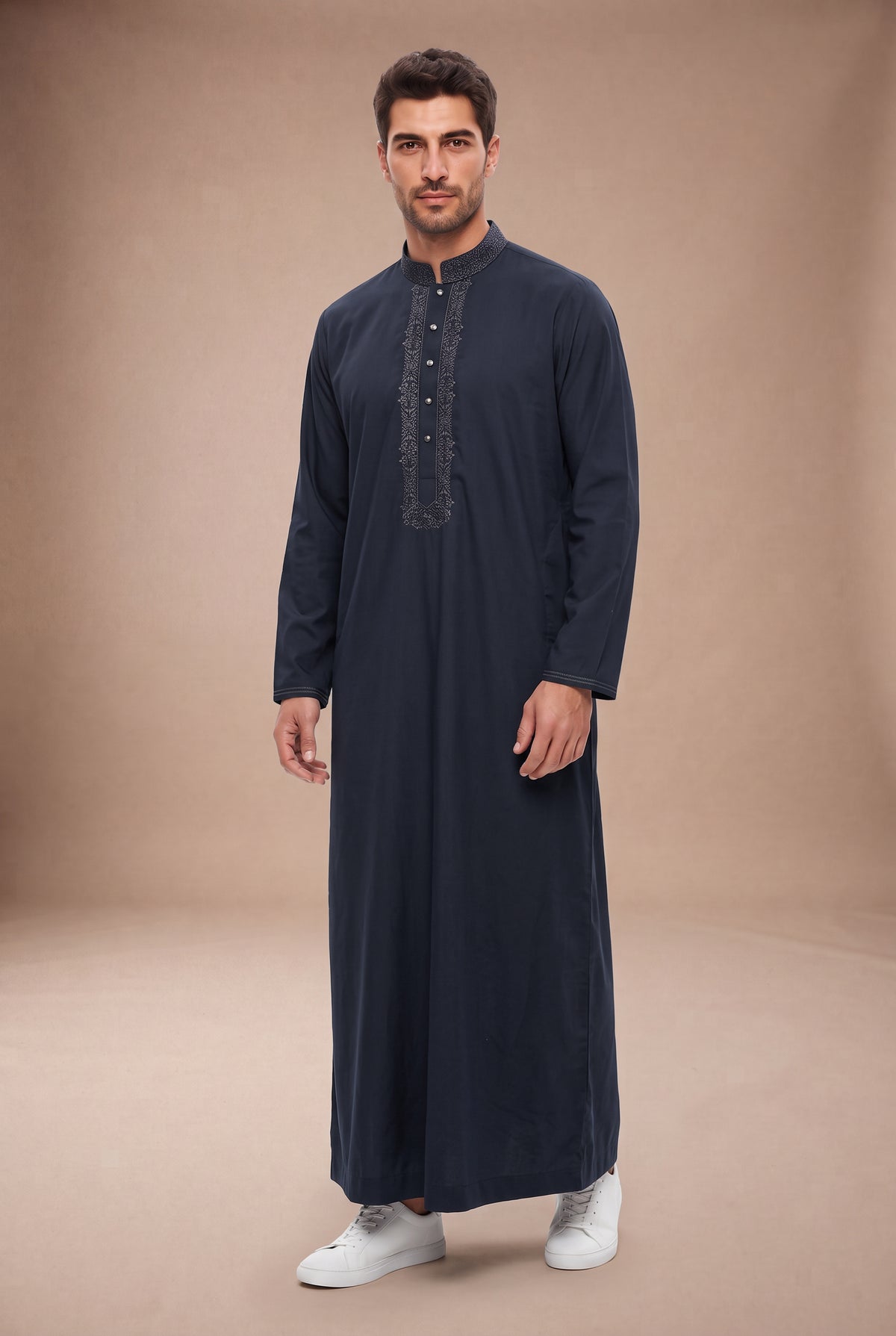 Tonal Embroidered Thobe Navy 1193