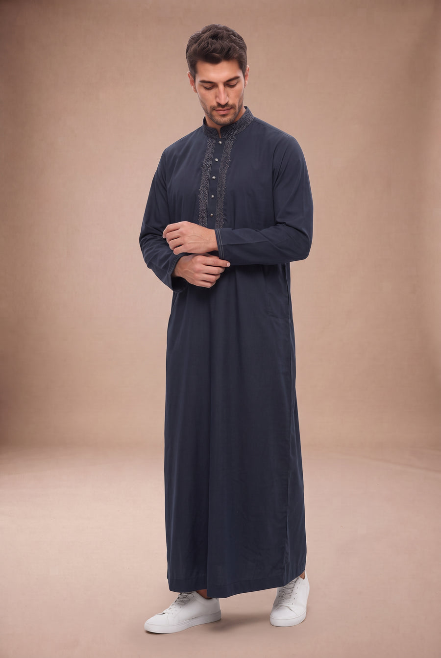 Tonal Embroidered Thobe Navy 1193