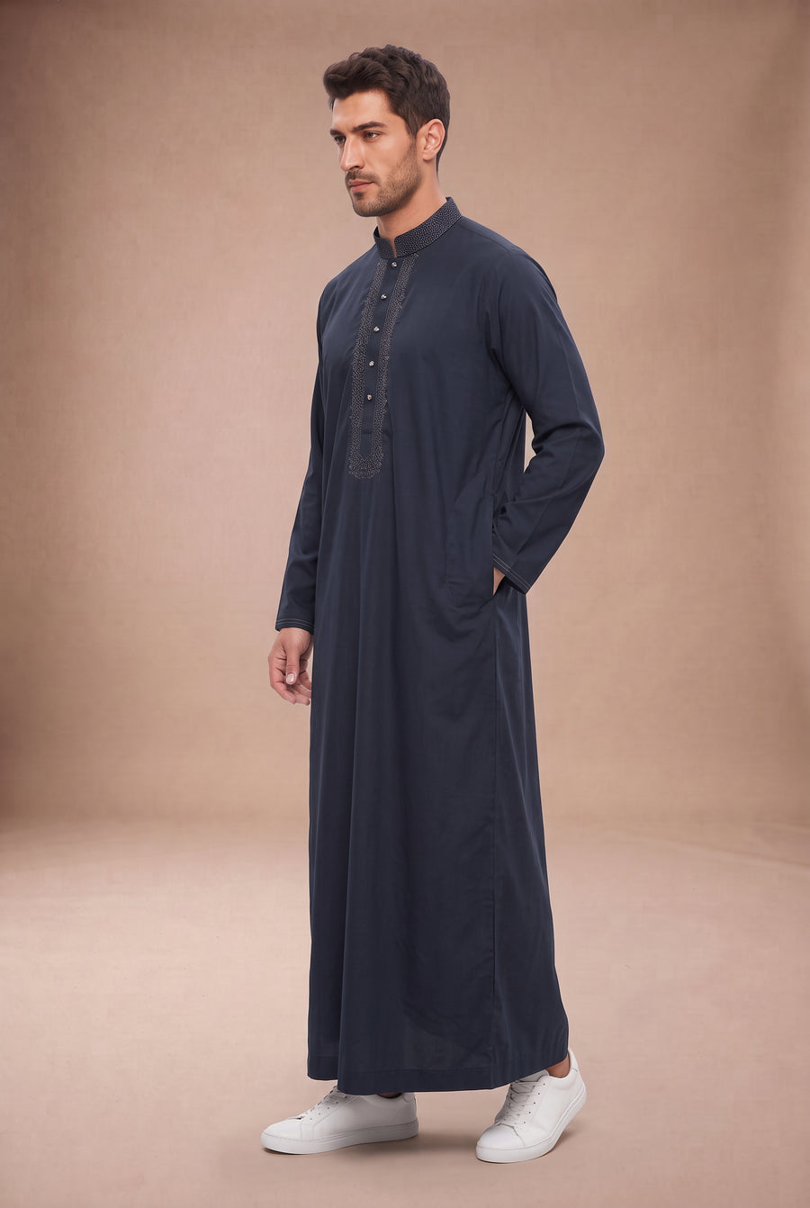 Tonal Embroidered Thobe Navy 1193