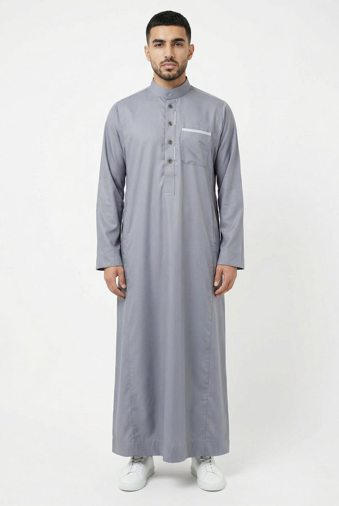 Collared Thobe Light Grey 1504
