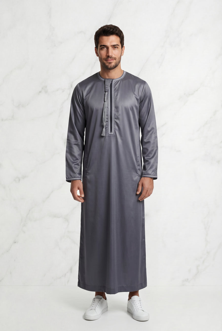 Omani Satin Tasselled Grey Thobe ASM-K40-19